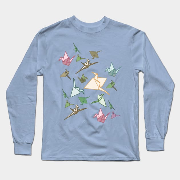 Paper Cranes origami birds Long Sleeve T-Shirt by sandpaperdaisy